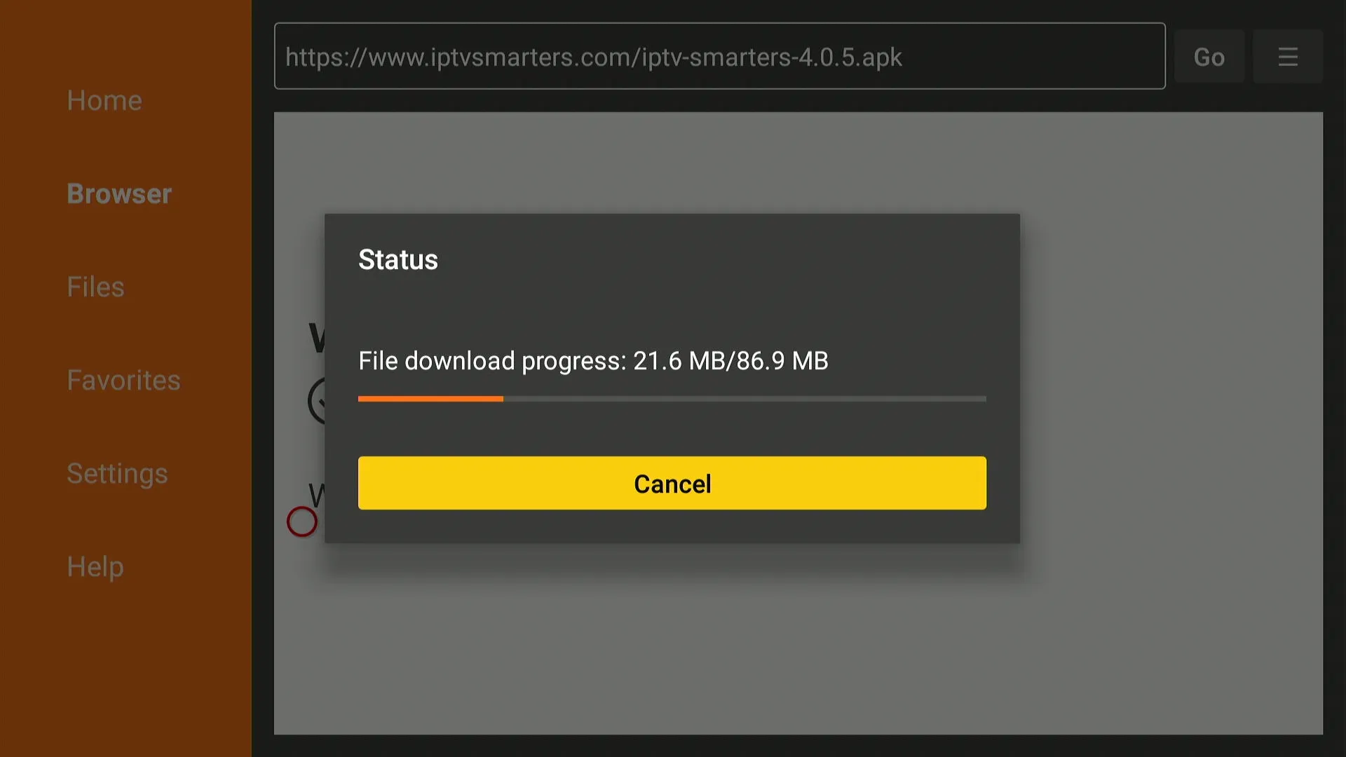 Downloader app Firestick entering IPTV Smarters Pro URL