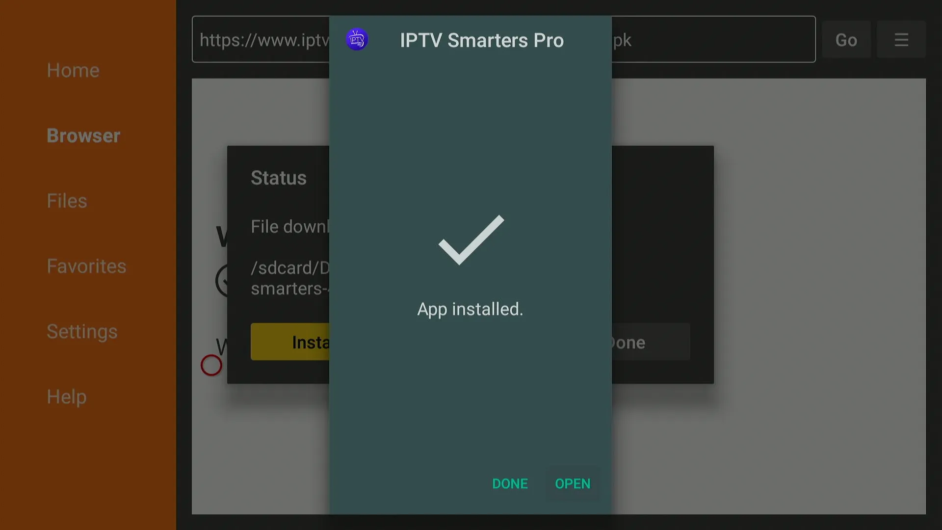 App installed confirmation screen on Firestick