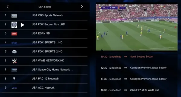 Sports Section showing live games on Xtreme HD IPTV